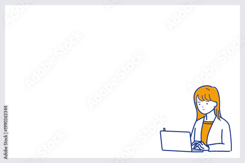 コピースペースのある会議前にパソコンで準備する女性（通常運転)（色違い）