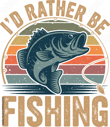 I’d Rather Be Fishing Vintage Sunset Bass Fishing Design