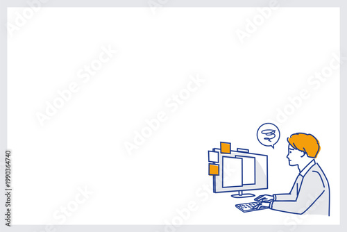 コピースペースのある会議前にパソコンで準備する男性（こじらせ)（色違い）