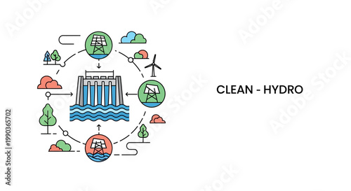 Clean Hydro Energy Concept Illustration with Sustainable Power Icons.