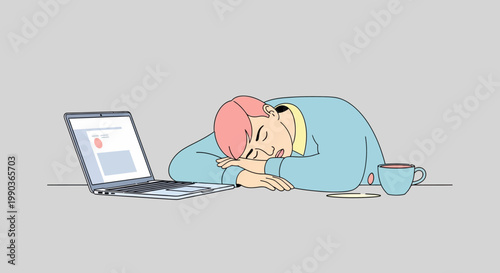 Woman Sleeping on Laptop.