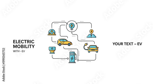 Electric vehicle mobility infrastructure concept illustration with charging icons.