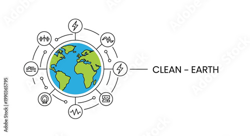 Clean Earth concept illustration with global ecology icons and text.