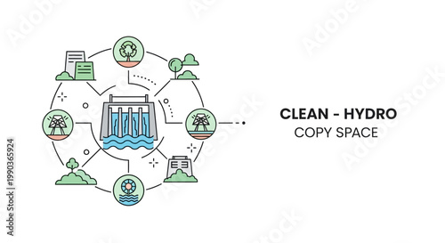 Clean Hydroelectric Energy Concept Infographic with Icons.