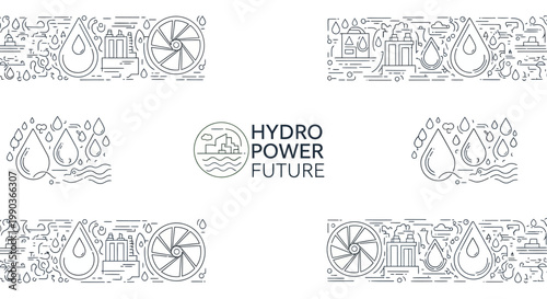 Hydro power future outline icons pattern background.