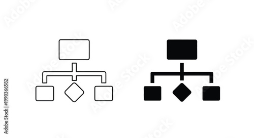A simple comparison shows two variations of a black and white hierarchical diagram with branching shapes high quality