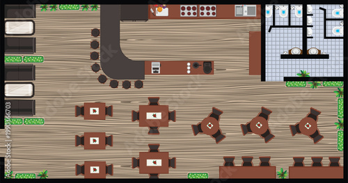 Restaurant floor plan top view cafe bar Vectors Illustrations Cafe interior 