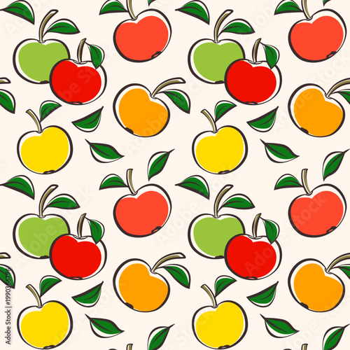 Apple seamless pattern. Hand drawn fruit background. Design for textile print, wallpaper, web background