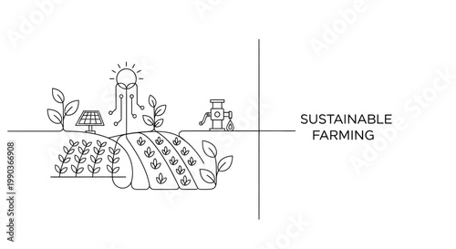 Sustainable farming hand drawn line art illustration.