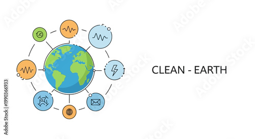 Clean Earth concept illustration with eco friendly icons and globe.