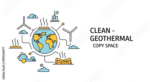Clean Geothermal Energy Infographic Concept with Earth and Renewable Power Icons.
