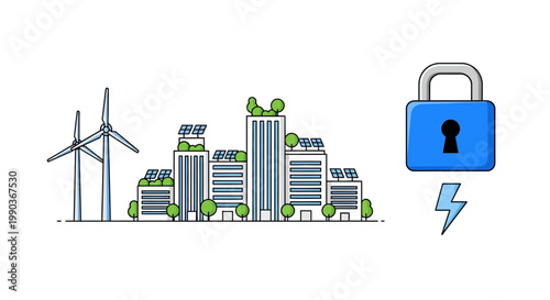Eco friendly green city energy security and power supply concept.