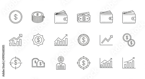 Financial Icons Set Hand Drawn Style.