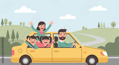Family in Yellow Car.