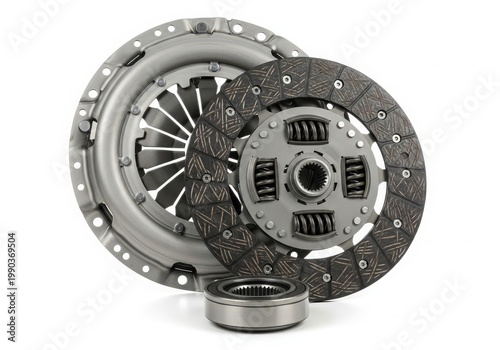 Close-up view of a clutch assembly with pressure plate and friction disc.