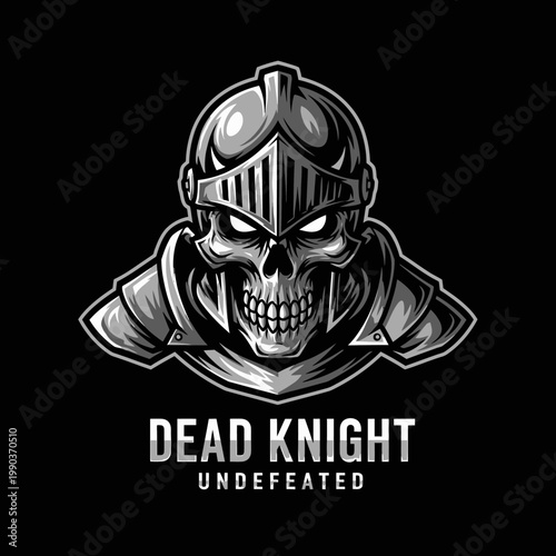 Gray skull wearing knight helmet.