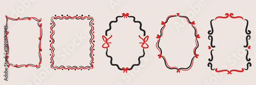 Hand drawn decorative frames in doodle sketch charcoal style. Romantic border collection for wedding invitations, Valentine's day greeting cards and elegant scrapbook design elements.