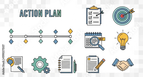 Action Plan Icons and Graphics for Business Strategy.