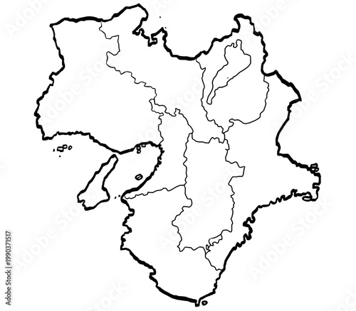 近畿地図 筆タッチ 県区分 和風 西日本 / A brushstroke map of Kinki 2