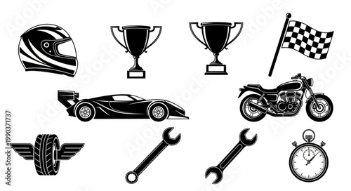 Collection of racing sport icons and symbols.