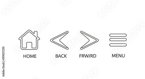 Set of four simple line icons for navigation and menu.