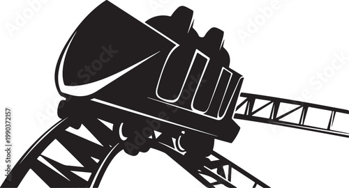 Black, vector rollercoaster icon, amusement park ride, black silhouette, white background