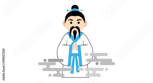 Photography Cartoon Chinese sage character with traditional clothing.