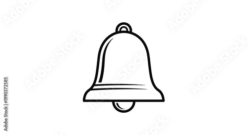 A simple black and white line drawing depicts a classic bell shape with a loop handle high quality