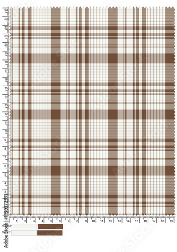 Brown and white checkered tablecloth texture featuring a seamless gingham plaid pattern on a textured linen fabric material for a classic textile background design