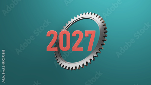 New Year 2027 Creative Design Concept with Gears - 3D Rendered Image