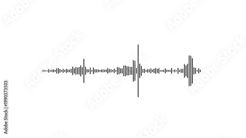 Audio visualiser black audio waveform spectrum animation on white background. Line audio wave visualization. Animated sound wave spectrum.4k resolution equalizer loop for podcasting and sound design.