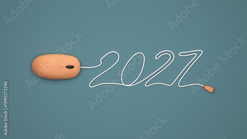 New Year 2027 Creative Design Concept with computer mouse  - 3D Rendered Image