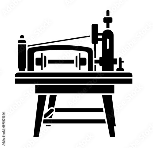 Precision Industrial Lathe Bench Silhouette Vector Illustration Icon for Metalworking Workshop and Mechanical Engineering Tool Manufacturing Design