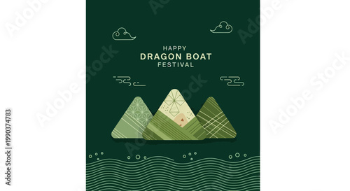 Three zongzi rice dumplings for Dragon Boat Festival celebration.