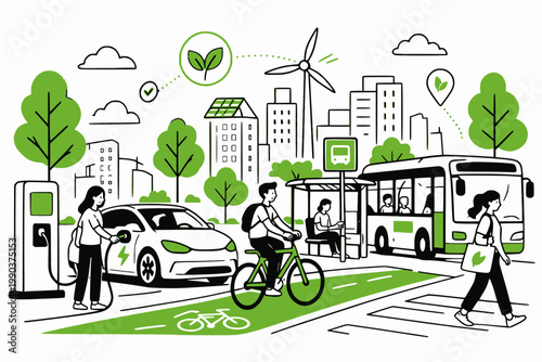 modren  flat illustration of eco friendly city