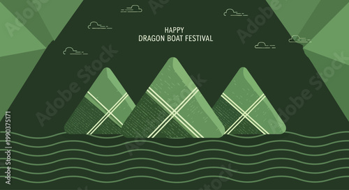 Three Zongzi Sticky Rice Dumplings for Dragon Boat Festival.