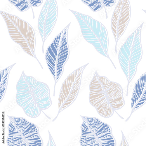 Leaf with vein floral vector seamless pattern. Botanical elements background....