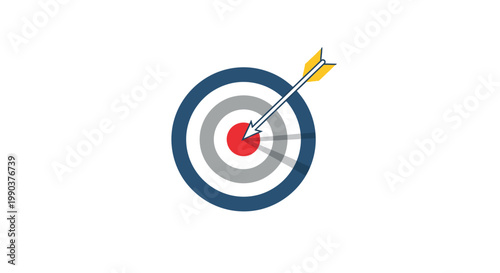 Vector target with arrow hitting bullseye isolated on white background