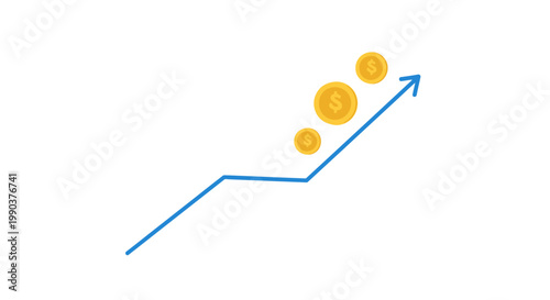 Increasing financial growth with rising coins and arrow on white background vector