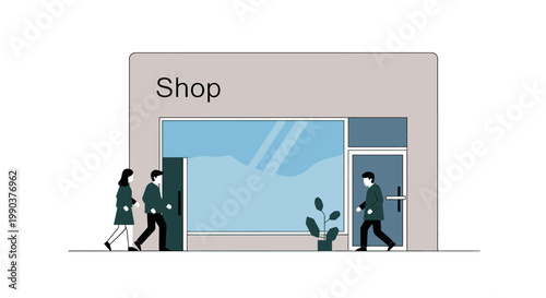 People walking in and out of a shop on a white background vector illustration