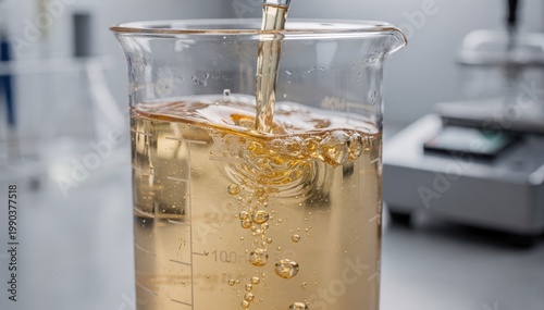 Closeup of organosilicone adjuvant being blended with pesticides in a lab setting improving spray coverage and absorption for effective pest control.