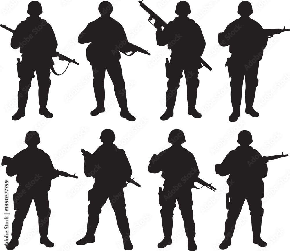 Obraz premium Soldier military with weapon pose silhouette