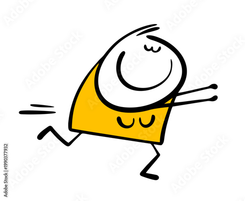 Cartoon crazy woman runs to the store for seasonal sales. Vector illustration of a girl in a hurry to buy new clothes and cosmetics. Discounts attract people and customers, marketing strategy.
