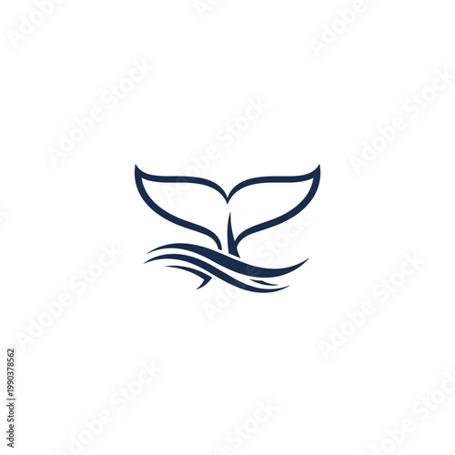 Stylized whale tail diving into ocean waves