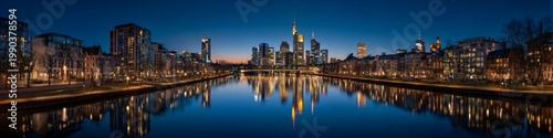 Panoramic view of city skyline at dusk