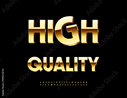 Vector Golden sign High Quality. Trendy Shiny Font for Sport, Fashion and Technology. Awesome 3D Alphabet Letters and Numbers set