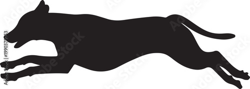 A black silhouette of a dog running