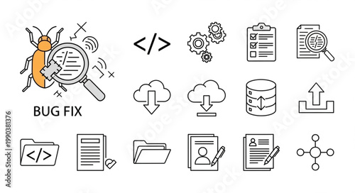 Bug Fix Software Development Icons and Symbols.