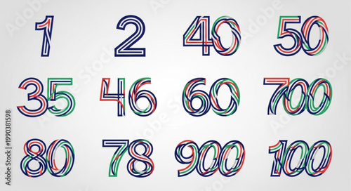 Collection of Numbers in Various Styles and Colors.