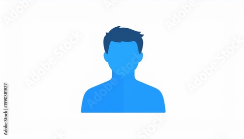 Minimalist male silhouette icon or profile head vector illustration for user avatar, user profile picture, man icon, gender symbol, head outline, simple portrait shape, isolated blue silhouette design